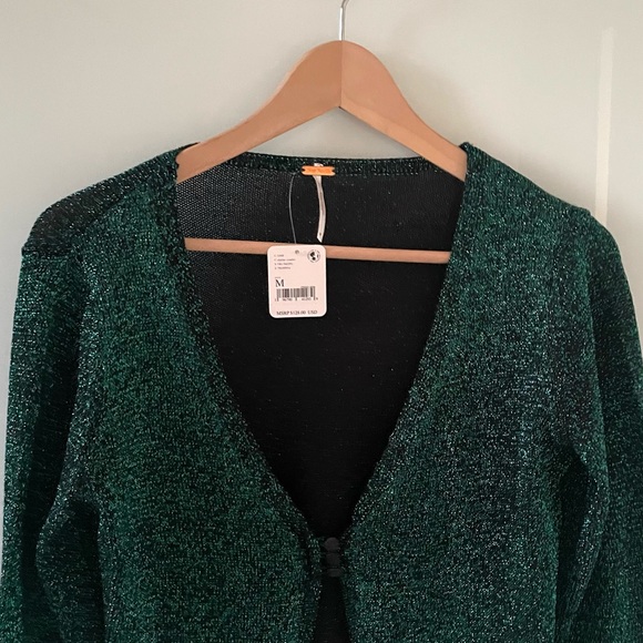 FREE PEOPLE Emmaline Metallic Cardigan Sweater in Alpine Combo - Picture 13 of 13